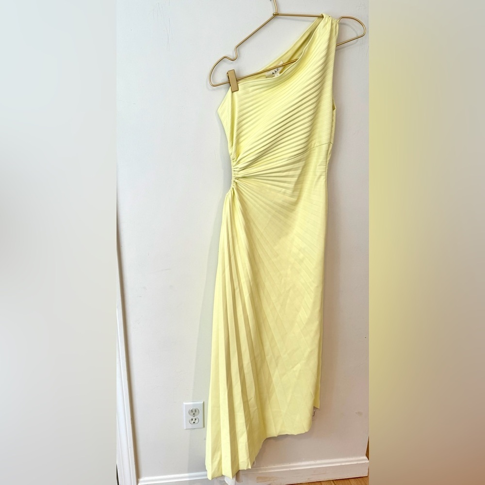 A.L.C. Delfina Dress Canary Yellow Size 2 Faux Leather One Shoulder